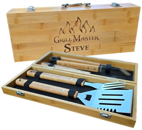 Great Scrape® Personalized BBQ Gift Set - Custom Engraved Case with Grill Tools. The Perfect Unique Gift for Any Grilling Enthusiast and Any Occasion: Fathers Day, Birthdays, Weddings, or Christmas.