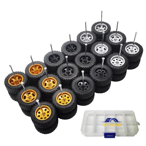 9 Set 1/64 Wheels for Trucks 1 64 Wheels Off Road Simulation Custom Rubber Tires with 3 Colors & 3 Styles Rims Suitable for Modification 1/64 Diecast Offroad Cars