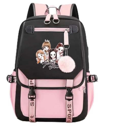 Alikpop USB Black Backpack Pink Shut Down Korean Casual Backpack Daypack Laptop Bag College Bag (B1)