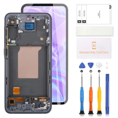 for Galaxy A55 LCD Screen Replacement for Samsung Galaxy A55 5G SM-A556U SM-A556B OLED LCD Display Touch Screen Digitizer Display Assembly Repair Kit -Black with Frame[Support Fingerprint]