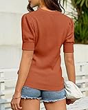 Bodosalia Womens Puff Short Sleeve Sweater Casual Summer V Neck Pullover Tops Ribbed Knit Sweater Blouse