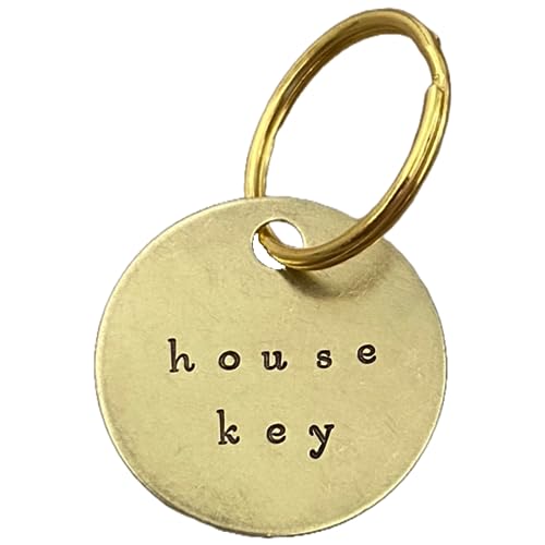 House Keychain - Metal Key Label Identifier Tags with Keyrings - Key Organization - Key ID fobs - 100% Brass, Hand Stamped Engraved - House, Shed, Gate, Pool, Closet, Locker, Safe, Truck (house key)