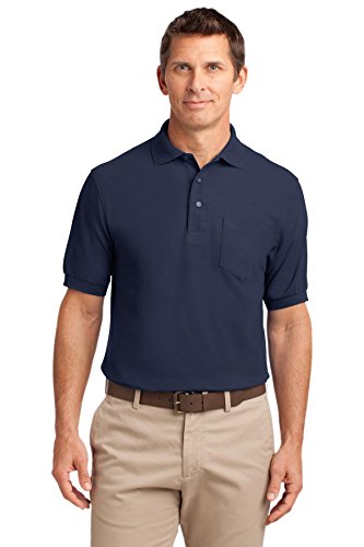 Port Authority Silk Touch Polo with Pocket, Navy, Large