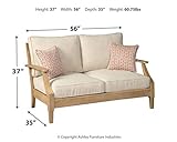 Signature Design by Ashley Clare View Coastal Outdoor Patio Eucalyptus Loveseat with Cushions, Beige