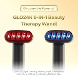 GLO24K 6-IN-1 Beauty Therapy Wand for the Face, Eyes, and Neck. Based on Dual LED Light Therapy, Thermal, Vibration, and Micro-Current Technologies.Skin Rejuvenation