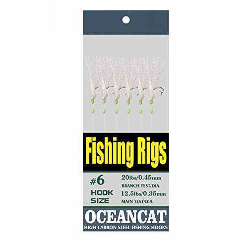 10/20/50/100 Packs Rainbow Fish Skin 6 Hooks Saltwater String Hook Fishing Lure Bait Rig Tackle (1/0#, 100 Packs)