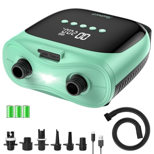 FBSPORT Paddle Board Pump Rechargeable 20PSI SUP Pump, Portable Electric Air Pump Quick Inflate & Deflate SUP Air Pump for Stand Up Paddle Boards, Kayak, Tent (Green)