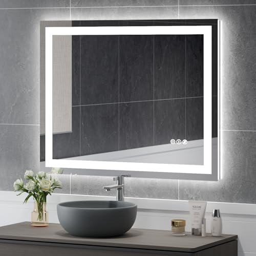 USHOWER 40x32 Inch Modern LED Bathroom Mirror - Smart Backlit Vanity Mirror with Anti-Fog, Dimmable Lights, Wall Mounted, 1/5 Inch Tempered Glass