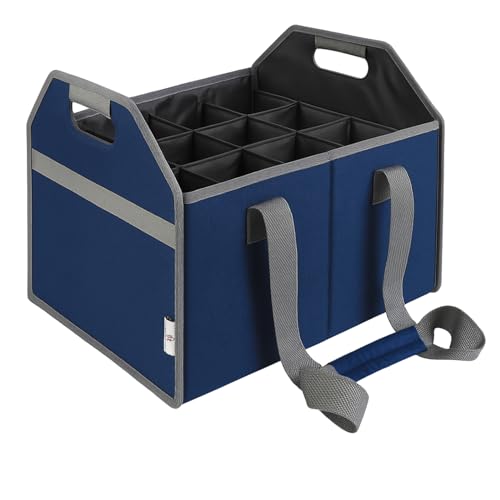 TheBarsentials 12 Bottle Wine Carrier Bag Collapsible Reusable with Strap for Liquor Champagne Beer Glasses Storage Shopping Travel (Navy Blue)