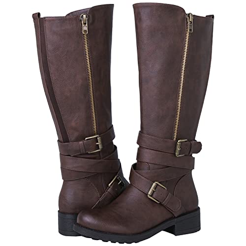 GLOBALWIN Women's Brown Knee High Boots Comfortable Fashion Riding Boots For Women Low Heel 5.5M