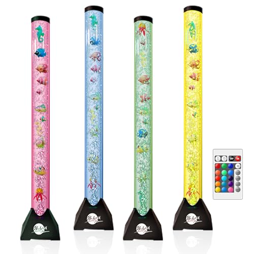 Brewish 4FT Sensory LED Water Bubble Fish Tube Floor Lamp with 16 Color Changing Light Effects – Fake Aquarium Tank Night Light and Gift for Kids, Autism, Men & Women - Remote Control & 12 Fishes