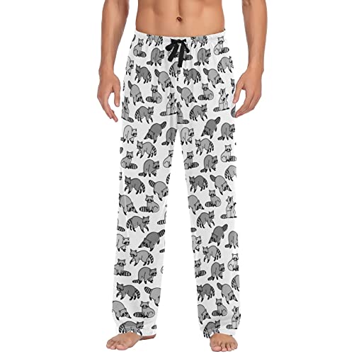 Ollabaky Grey Raccoon Animal Pajama Pants for Men Pjs Bottoms with Pockets Men's Sleep Lounge Pants, XXL