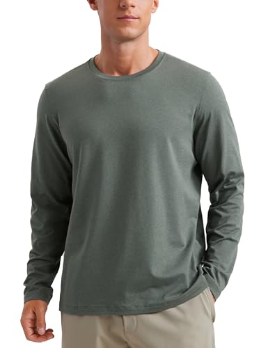 CRZ YOGA Soft Stretchy Long Sleeve Shirts for Men Breathable Casual Workout Crewneck T-Shirts Basic Tops Grey Sage Large