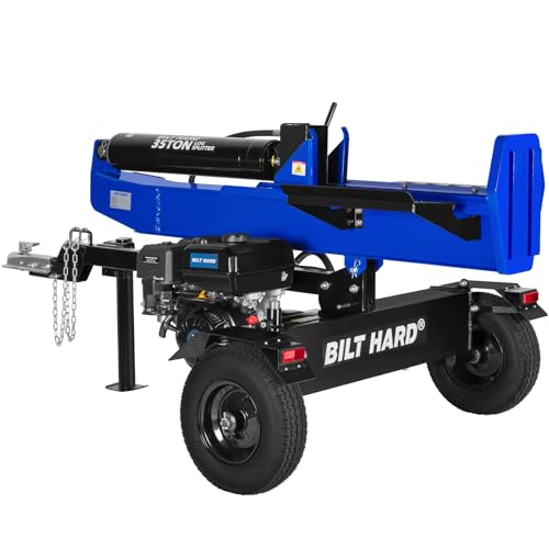 BILT HARD 35-Ton Horizontal/Vertical Gas Powered Hydraulic Full Beam Log Splitter with 301cc OHV Engine, 2" Ball Coupler, 16" DOT Tires, 2 Stage Gear Pump, Firewood Splitting Wood Machine, Auto Return