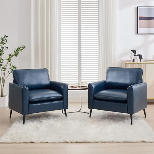 TYBOATLE Accent Chairs Set of 2, Faux Leather Chairs, Mid Century Modern Comfy Living Room Chairs, Cozy Office Reading Chair, Reception Armchairs for Office, Bedroom, Waiting Room (Blue) (2)
