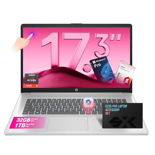 HP 2025 17 inch Touchscreen Business laptops, with Lifetime Office Pro & Copilot Key, AMD Ryzen 5 7430U (6 cores), Wi-Fi 6, Numeric Keyboard, Windows 11 Pro, w/Accessories (32GB RAM, 1TB SSD)
