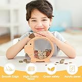 Summidate Wooden Piggy Bank for Kids Large Piggy Bank for Boys and Girls, Cute Unbreakable Wood Money Bank, Creative Saving Money Jar Personalized Present for Child Birthday Christmas & Decor