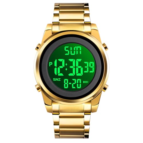 Gosasa Multifunction LED Digital Men's Watches Leather Band Outdoor Sport Wristwatch for Men Date Alarm Casual Male Watch Stainless Steel Waterproof Stopwatch