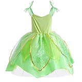 Flowers Fairy Costume Princess Dress Up Set for Girls Tinker Bell Toddler Clothes Halloween Cosplay Costume with Wing, Green (3T)