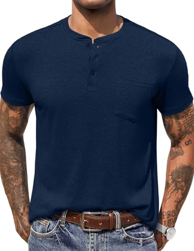 COOFANDY Men's Henley Shirt Short Sleeve Casual Basic Summer Solid T Shirts S