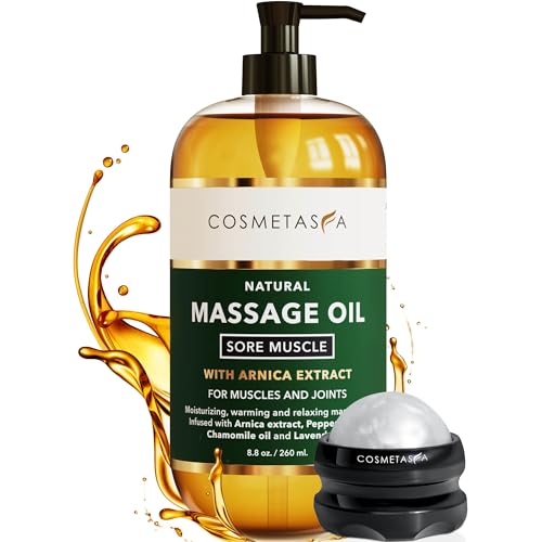 Cosmetasa Massage Oil for Sore Muscles with Roller Ball - Soothes Joints & Muscles with Arnica, Lavender Oil, Peppermint Oil & Chamomile Extract, Unisex