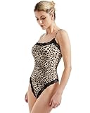 SUUKSESS Women Square Neck Lace Bodysuit Double Lined Sleeveless Spaghetti Strap Tank Top (Cheetah Print,M)