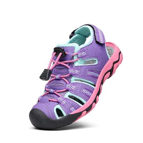 DREAM PAIRS Boys Girls Summer Outdoor Athletic Sport Sandals Walking Hiking Hook and Loop Adjustable Multicolor for Toddler/Little/Big Kids,Size 8 Toddler,Lavender/Baby/Blue/Fuchsia,160912-K