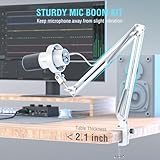 FIFINE Dynamic Microphone with Boom Arm, Studio Vocal XLR Microphone, Podcast USB Mic Kit for PC with Mute Button, Volume Knob, Headphone Jack, for Streaming Recording-AmpliTank K688CT White