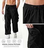 JMIERR Men's Baggy Cargo Pants Trendy Parachute Pants Loose Fit Harem Joggers with 4 Pockets for Streetwear,US 32(S),Black