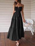 Fisoew Women's Spaghetti Strap Maxi Dress Summer Sleeveless Side Cut Out Dress Casual Boho Backless Flowy Long Dresses Black