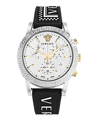 Versace Sport Tech Collection Luxury Womens Watch Timepieces with a Black Strap Featuring a Stainless Steel Case and a Silver Dial