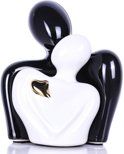 Mini Couple Statue Tv Stand Decor Items for Living Room,Bedroom Decor for Couples Sculpture Knick Knacks for Shelves,Couple Gifts for Her,Show Pieces for Home Decor (Black and White Gold Heart)