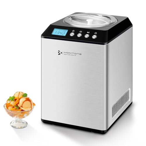 Homtone Ice Cream Maker with Compressor, 2.64 Quart Automatic Ice Cream Machine - No Pre Freezing, Gelato Maker and Icecream Maker with 3 Modes, LCD Digital Display,2H Keep Cool, Stainless Steel