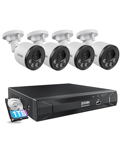 ZOSI 5MP 8CH Wired PoE Security Camera System with Audio, 4pcs Outdoor PoE Cameras, Night Vision, H.265+ 8 Channel 5MP 3K Home NVR with 1TB HDD for 24/7 Recording, No ISED is Provided