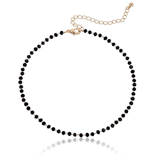 POMINA Dainty Black Rondelle Crystal Beaded Choker Necklace Delicate Multi Faceted Crystal Beads Choker for Teen Women (Black)