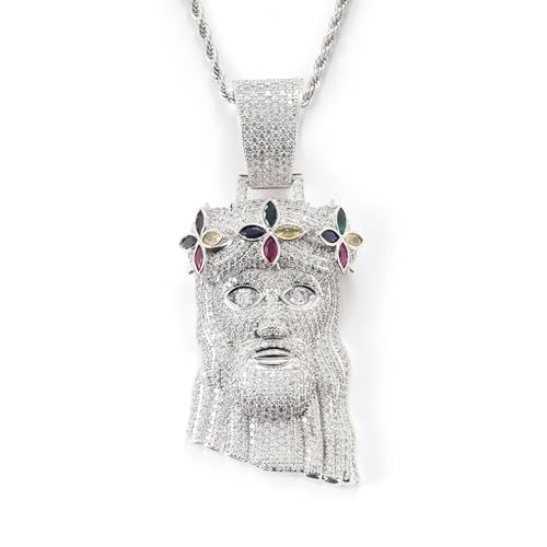 LuxeFlex Iced Out 5A Zircon Jesus Pendant Necklace for Men and Women, 14K Gold Plated Simulated Diamond Bling Cross Hip Hop Necklace (Big Colorful)
