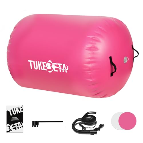 TUKEBETA Gymnastics Tumbling Barrel with Electric Pump, Inflatable Gymnastics Roller for Tumbling, Back Handspring, Stretching, Air Roller Gymnastics Barrel