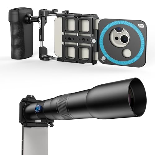 APEXEL 50X High Power HD Telephoto Lens with Universal Phone Rig Video Kit, Compatible with iPhone/Android.