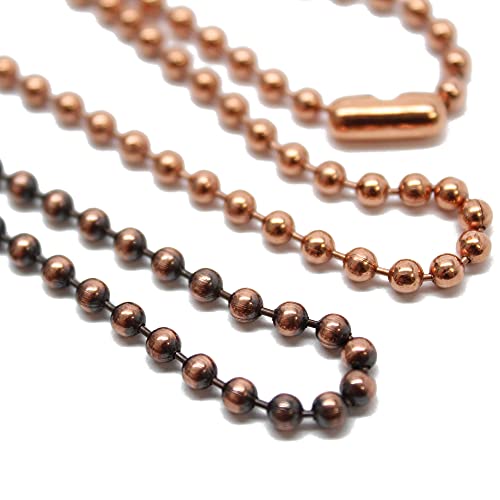 Kathy Bankston Handmade Copper Bead Ball Chain Bracelet or Necklace, Antiqued or Natural Copper, Made to Order Lengths, Unisex Copper Dog Tag Chain, 3.2mm