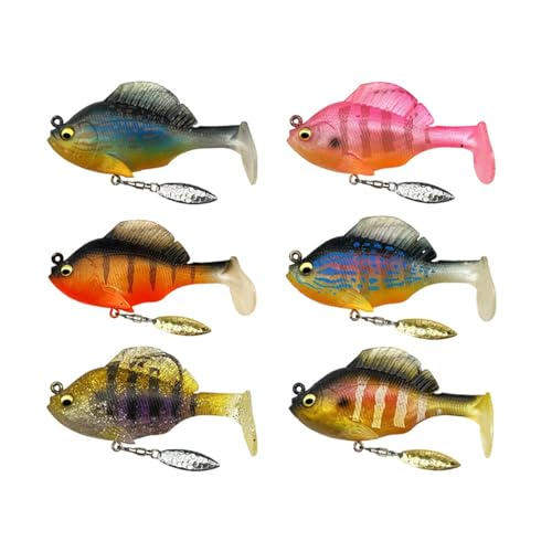 Ultimate Lure 6Pcs Hand Poured Underwater Jig Head Paddle Tail Spinner Blade Soft Pre-Rigged Fishing Weedless Lures with Gillies Sleeper Swimbait 2.25in/0.63oz