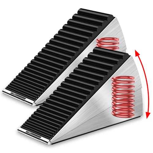 2 Pack Strongest Spring Large Door Stoppers - Heavy Duty Door Stopper Wedge, Tall Door Stoppers for Bottom of Doors, Rubber for Extra Strong Grip, 3 Inches High Metal Door Stop Suits Any Heavy Door