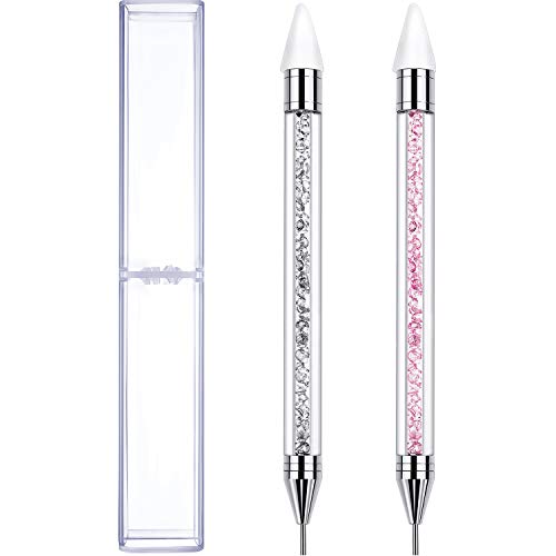 Tatuo 2 Pieces Rhinestone Picker Dotting Pen, Dual-ended Rhinestone Gems Crystals Studs Picker Wax Pencil Pen Crystal Beads Handle Manicure Nail Art DIY Decoration Tool (Pink, White)