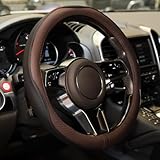 Gomass Car Steering Wheel Cover, Anti-Slip, Safety, Soft, Breathable, Heavy Duty, Thick, Full Surround, Sports Style (Black Brown)