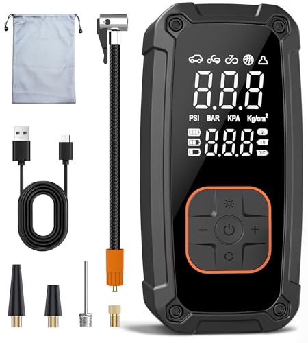 Tire Inflator Portable Air Compressor - 150PSI Electric Air Pump for Car Tires,Air Compressor Portable with Tire Pressure Gauge for Motorcycle,Bike, Car, Ball (Dual Type) (Orange)