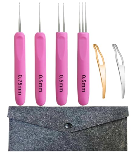 Dreadlock Crochet Hooks for Hair 0.5mm,Locs Crochet Needle Dreads,Soft Ergonomic Handles Grip,2 Pieces Hair Interlocking Tool for Braid Craft (6 Crochet Hooks for Hair)