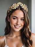 SWEETV Goddess Crown Bridal Headband Leaf Tiara Wedding Headpiece Gold Costume Accessories Greek Bridesmaid Prom Festival Hair Accessories Queen Crown Wedding Hair Piece for Women and Girls