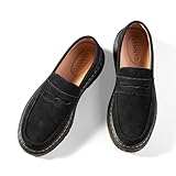 SENNYO Women's Suede Penny Loafer Comfort Driving Moccasins Casual Slip-Ons Loafer Flats Fashion Women Business Work Shoes Black,7.5 US