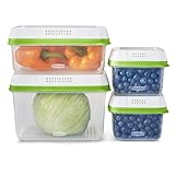Rubbermaid FreshWorks Produce Saver, Medium and Large Storage Containers, 8-Piece Set, Set of 4, Med & Lg, Clear