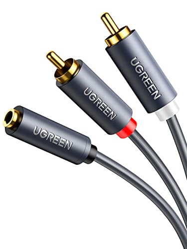 UGREEN 3.5mm Female to 2 RCA Male Cable Gold Plated Stereo RCA Auxiliary Audio Adapter Flexible Metal Shell Y Splitter Aux Cord Compatible with iPod MP3 DVD DJ Controller Mixer Speaker, 3FT