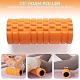 Krightlink 5 in 1 Foam Roller Set for Deep Tissue Muscle Massage, Trigger Point Fitness Exercise Foam Roller, Massage Roller, Massage Ball, Stretching Strap, for Whole Body (Orange Black)